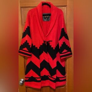 Soft Surroundings Label Noir Red Lambswool Long Cardigan Duster Sweater, Sz M